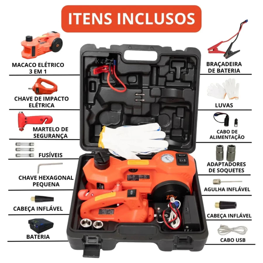 Macaco Hidráulico Elétrico 5 em 1 + BRINDE ESPECIAL!