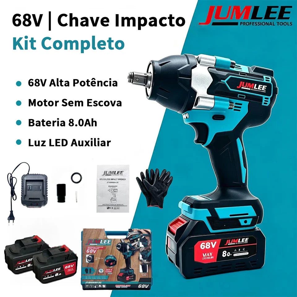JUMLEE - Chave de Impacto Sem Fio Brushless 68V Profissional + 2 BATERIAS DE BRINDE!